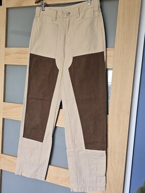 Liquid Lagoon Men's Two-Tone Cargo Pants in Beige and Brown